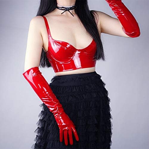 DooWay Women's Long Latex Gloves Shine Faux Patent Leather Smooth Wet Look 20" for Evening Costume Dress