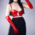 DooWay Women's Long Latex Gloves Shine Faux Patent Leather Smooth Wet Look 20" for Evening Costume Dress