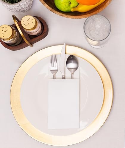 AMERICAN HOMESTEAD Pocket Dinner Napkins – 50 Pack, 15.75" x 15.75" Linen-Feel Airlaid Paper – Pre-Folded with Silverware Pocket – Disposable Wedding & Party Napkins (White)