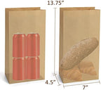 SHOPDAY 12lb Paper Lunch Bags 100 Pack 7x4.5x13.75" Kraft Brown Paper Bag Grocery Bags Bulk, Bread Bags Sack Lunch Bags Snack Bag
