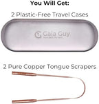 Gaia Guy Copper Tongue Scraper with Metal Case - 2 Pack - Plastic Free Tongue Scrapers for Adults, Tongue Cleaner for Oral Care & Hygiene