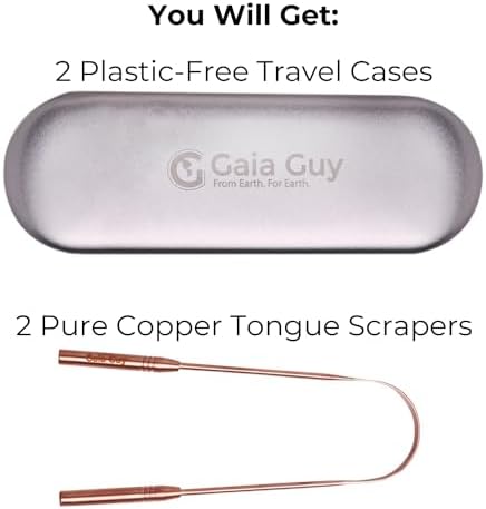Gaia Guy Copper Tongue Scraper with Metal Case - 2 Pack - Plastic Free Tongue Scrapers for Adults, Tongue Cleaner for Oral Care & Hygiene