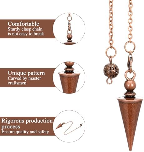 Sibba Divination Pendant Copper Pendulum Metal Dowsing Pendulum Divination Reiki Pendulums Chain Spiritual Point Pendulums Copper Pointed Pendant for Balance Meditation Scrying