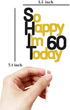 So Happy I'm 60 Today! Birthday Cake Toppers-Black Glitter, Sixty Cake Topper, 60 cake toppers, 60th birthday decorations,60th Birthday Cake Topper, 60 Decorations for Cake