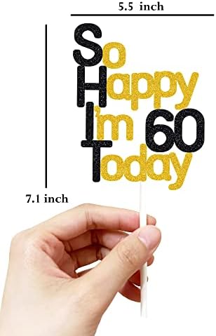 So Happy I'm 60 Today! Birthday Cake Toppers-Black Glitter, Sixty Cake Topper, 60 cake toppers, 60th birthday decorations,60th Birthday Cake Topper, 60 Decorations for Cake