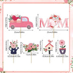 20 Pcs Mother's Day Heart Floral Picks Pink Mom Flowers Cake Toppers Signs Sticks Bouquet Tabletop Centerpiece Decoration for Home Vase Filler Mom Birthday DIY Photo Prop Party Supplies
