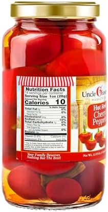 Uncle Giuseppe’s Hot Red Cherry Peppers – 32 fl oz Jar – Pickled in Vinegar, Italian-Style, Bold & Spicy Flavor (Pack of 1)