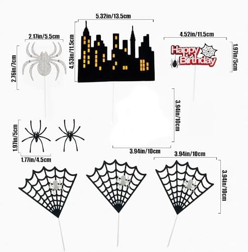 10 PCS Spider Cake Topper Set Decorations,Cupcake Toppers, Kids Superhero Theme Birthday Party Supplies, Happy Birthday Supplies for Boys and Men