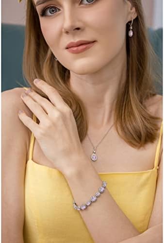 B. BRILLIANT Sterling Silver Genuine, Created or Simulated Gemstone Oval Halo Statement Bracelet for Women