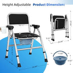4 in 1 Folding Bedside Commode Chair for Elderly with Arms and Back,Adjustable Height Raised Toilet Seat with Handles,Adults Potty Chair for Seniors,Disabled and Pregnant (with Paper Roll Holder)