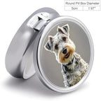 Animal Schnauzer Dog Pill Organizer Portable Metal Round Pill Box with 3 Compartments Exquisite Unique Small Pill Case Travel Pill Container Medicine Organizer Box for Adult & Gift