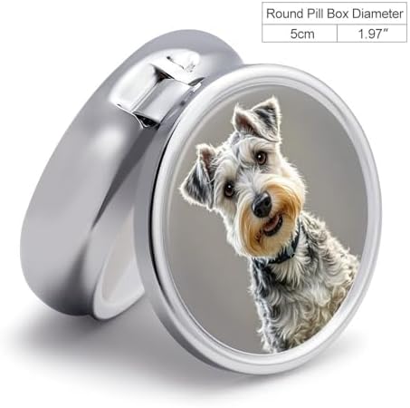 Animal Schnauzer Dog Pill Organizer Portable Metal Round Pill Box with 3 Compartments Exquisite Unique Small Pill Case Travel Pill Container Medicine Organizer Box for Adult & Gift