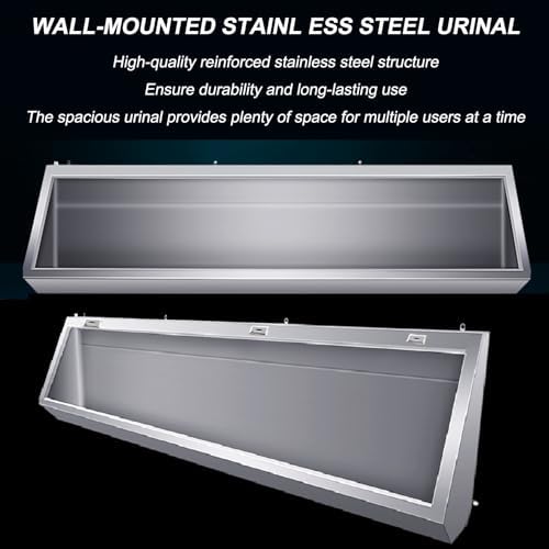 Wall-Mounted Men's Flushing Urinal, 304 Stainless Steel Urinal Trough with Drain Pipe, 100CM/150CM Commercial Urinal Adult Urinal Large Outdoor Toilet, for Schools/Constr,Without Sensor-100CM