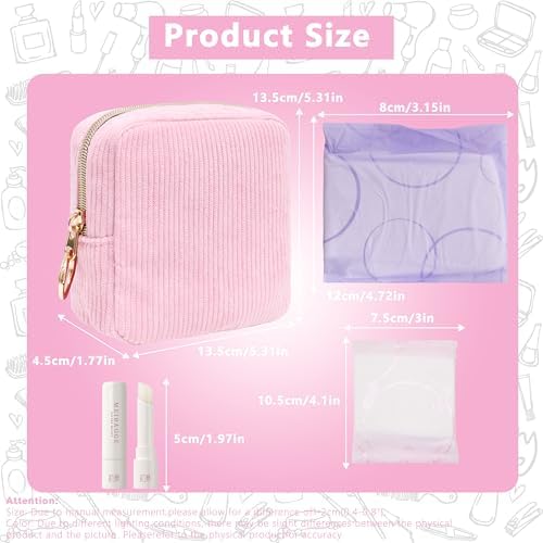 Period Bag for Girls, Corduroy Sanitary Napkin Storage Bag, Period Pouch & Tampon Holder, Feminine Care Organizer（Pink）