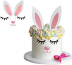 Easter Bunny Ears Cake Topper Decorations with Eyelashes Nose Picks for Easter Rabbit Theme, Birthday, Wedding, Baby Shower, Spring Easter Party Decor Supplies