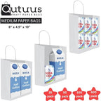 Qutuus 50 pcs White Paper Gift Bags with Handles 8x4.5x10 White Paper Bags for Party Favor, Shopping, Wedding, Retail, Recyclable Medium Gift Bags Bulk