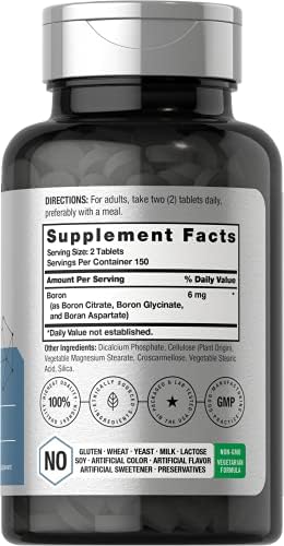 Horbäach Triple Boron Complex 6 mg Supplement | 300 Tablets | for Men and Women | Vegetarian, Non-GMO & Gluten Free | Triple Action Boron Citrate, Boron Glycinate, Boron Asparate
