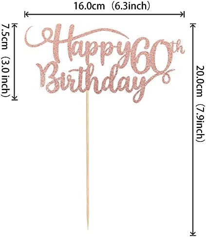 Rsstarxi 1 Pack Happy 60th Birthday Cake Topper Rose Gold Glitter Cheers to 60 years Cake Pick 60th Birthday Decorations for Women 60 Fabulous Birthday Celebrating Anniversary Party Supplies.