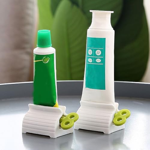 2 Pack Home Toothpaste Squeezer, Toothpaste Squeezer Rollers，Toothpaste Tube Squeezers Clip Holder Stand Winder - Green