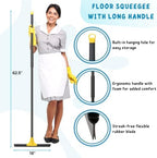 Squeegee Broom for Floor, 18'' Heavy Duty Rubber Wiper with 60'' Long Handle for Bathroom Tile, Garage Concrete, Deck, Shower Glass, Window Cleaning