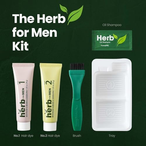 Herb For Men Mustache & Beard Dye (Nature Black, 1 Pack), PPD-Free Ammonia-Free, Vegan with Natural Ingredients, Gentle for Sensitive Skin, No Skin Irritation