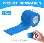 KISEER 15 Pack 2 Inch x 5 Yards Blue Self Adhesive Bandage Breathable Cohesive Bandage Wrap Rolls Elastic Self-Adherent Tape for Stretch Athletic, Sports, Wrist, Ankle