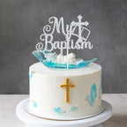 Goilpanitdia My Baptism Cake Topper, First Holy Communion, Mi Bautizo, Religious God Bless Baptism, Baby Shower, Baby 1st Birthday Party Decorations Supplies, Silver Glitter