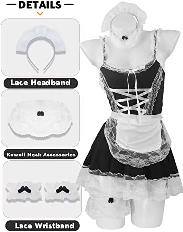 paloli Maid Cosplay Costume For Women, Classic Japanese Anime Dress With Lace Apron And Stocking Set.