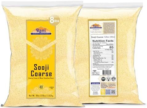 Rani Sooji Coarse (Farina, Suji, Rava, Rawa, Wheat Semolina) Flour 128oz (8lbs) 3.63kg Bulk ~ All Natural | Vegan | NON-GMO | Kosher | Indian Origin