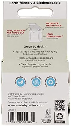 RADIUS Dental Floss, Natural Floss, Unscented Silk, 33 Yards, Compostable & Non-Toxic Oral Care Designed to Help Fight Plaque, Pack of 6