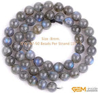 GEM-Inside AAA Grade Natural Blue Rainbow Flash Gray Labradorite Gemstone Beads for Jewelry Making Loose Beads 15" (AA Smooth, 8mm)