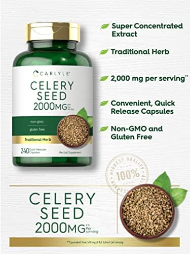 Carlyle Celery Seed Extract Capsules | 240 Count | Traditional Herb Supplement | Non-GMO and Gluten Free Formula