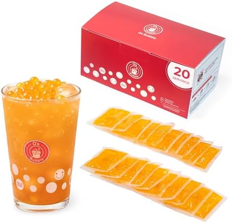 O's Bubble Mango Popping Boba Pearls - 20 Individual Packs (50g Each) - Bursting Fruit Juice Bubbles for Bubble Tea, Smoothies & Froyo Toppings -Open to Eat