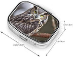 Square Round Pill Case Eastern owl Pill Box Daily 2 Compartment Travel Pill Container for Pocket Purse Portable Medicine Cod Liver Oil Storage Box 2 Times a Day Pill Organizer