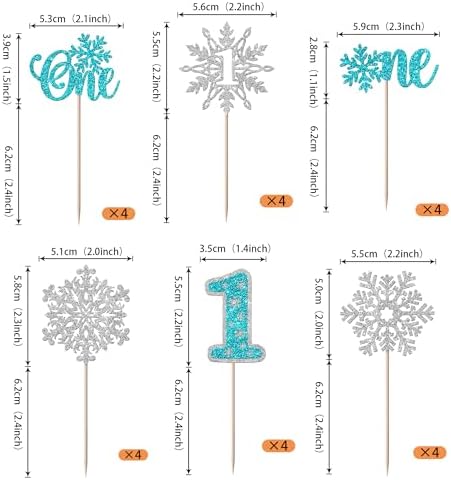 Rsstarxi 24 Pack Snowflake One Cupcake Toppers Glitter Winter Onederland Snowflake 1st Birthday Cupcake Picks for Snowflake Theme Baby Shower First Birthday Party Cake Decorations Blue