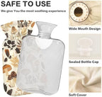 Cottage Style Aesthetic Mushrooms Hot Water Bottle with Cover, 2Liter Soft Velvet Winter Warm Water Bag for Neck and Shoulder Pain Relief Period Cramps Bed Hand Feet Warmer