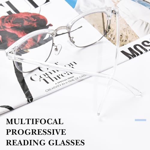Progressive Multifocal Reading Glasses for Women Men Square Blue Light Blocking Classic Half Frame Computer Readers
