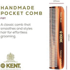 Kent A FOT Tortoiseshell Fine Tooth Handmade Pocket Comb for Men, Women and Kids, Hair Comb Straightener for Grooming and Styling, Beard and Mustache, Saw Cut and Hand Polished, Made in England