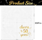 O-Kinee Cheers to 50 Years Cocktail Napkins, 50-Pack Happy 50th Birthday Paper Napkins, 3-Ply White Gold Beverage Napkin, 5x5 Inches Party Napkin for Men Women Birthday Decorations Wedding Anniversary