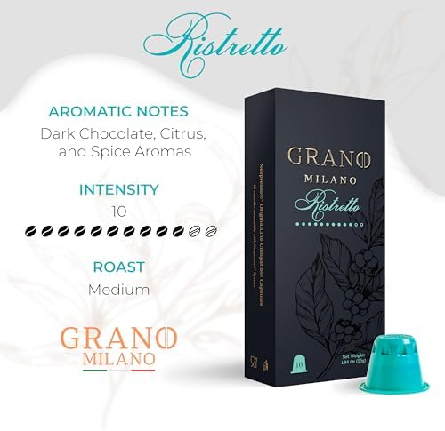 Grano Milano Ristretto - 50 Espresso Pods Compatible with Nespresso Original line, Medium Roast - Intensity 10/12, Espresso Coffee Capsules Made in Italy