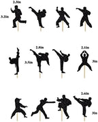 BIABISD 24 Piece Karate Cupcake Toppers Taekwondo Themed Cupcake Toppers Karate Happy Birthday Party Supplies Shiny Black Decorations