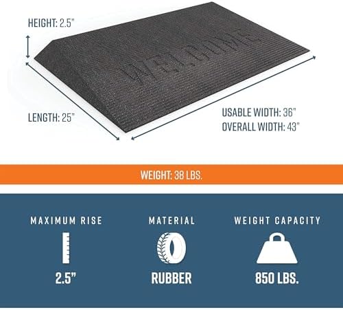 EZ-ACCESS - Transition Strip for Doorways, Rubber Threshold Ramp with Non-Slip Surface, Doorway Threshold Strip, Angled Welcome Entry Mat for Indoor & Outdoor Use - 2.5 Inch Low Pile Transition, Black