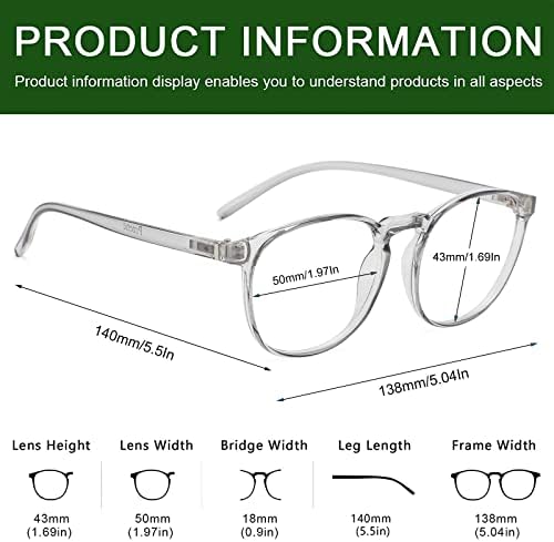 Przene 3 Pack Blue Light Blocking Glasses Women/Men,Retro Round Computer Glasses Anti Eye Strain/UV/Glare, Gaming Glasses. (Black/Crystal/Grey)