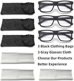 3-Pack Large Square Frame Reading Glasses Men Women Blue Light Blocking Spring Hinge Readers