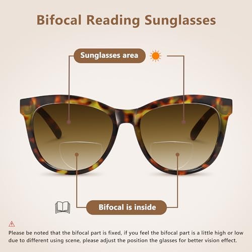 EASY READ Bifocal Reading Sunglasses for Women，Fashion Sun Readers UV400 Protection(Magnification 2.50, Turquoise)