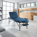Saloniture Professional Portable Lightweight Tri-Fold Massage Table with Aluminum Legs - Includes Headrest, Face Cradle, Armrests and Carrying Case, Blue