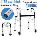 Japard Folding Walker with Front Wheels & Rest Seat Detachable, Front Wheeled Rollator Aluminum 400 lbs for Seniors Adults Silver