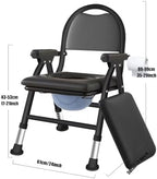 4 in 1 Folding Bedside Commode Chair for Elderly with Adjustable Height, Toilet Seat with Arms Handles and Back Support, Adults Potty Chair with Paper Roll Holder for Seniors, Disabled (Black)