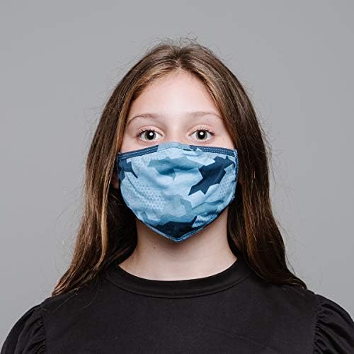 2-Pack Reusable Washable Kids Cloth Face Masks - Unisex Face Covering with Adjustable Ear Loops - Dual Layer 100% Cotton - Soft & Breathable Fabric Face Mask - Blue Camo
