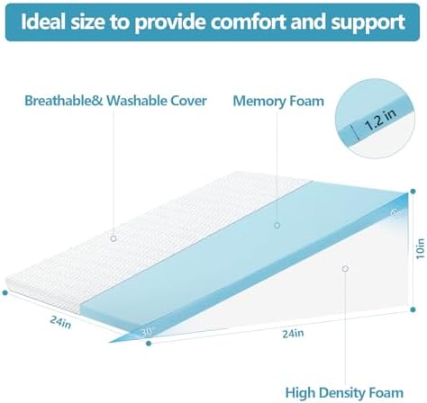 Nordjager Wedge Pillow for Sleeping & Resting, 24"x24"x10" Memory Foam Cushion with Grey and White Patterned Polyester Cover, Ideal for Bedroom & Living Room – Comfortable Support for Adults